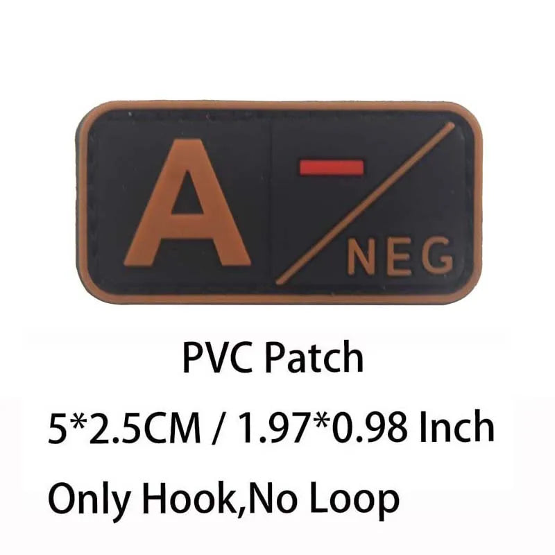 PVC Blood Type Hook Patch - A B AB O Positive Negative Military Tactical Badge for Backpack & Outdoor Gear
