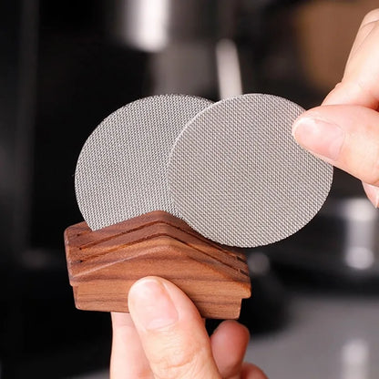 58mm Walnut Coffee Filter Screen Holder – Reusable Mesh Puck Screen for Espresso Machine Barista Use