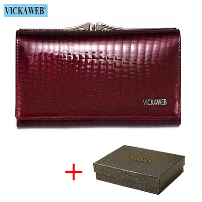 Women’s Genuine Leather Short Wallet – Fashion Alligator Hasp & Zipper Coin Purse AE2155