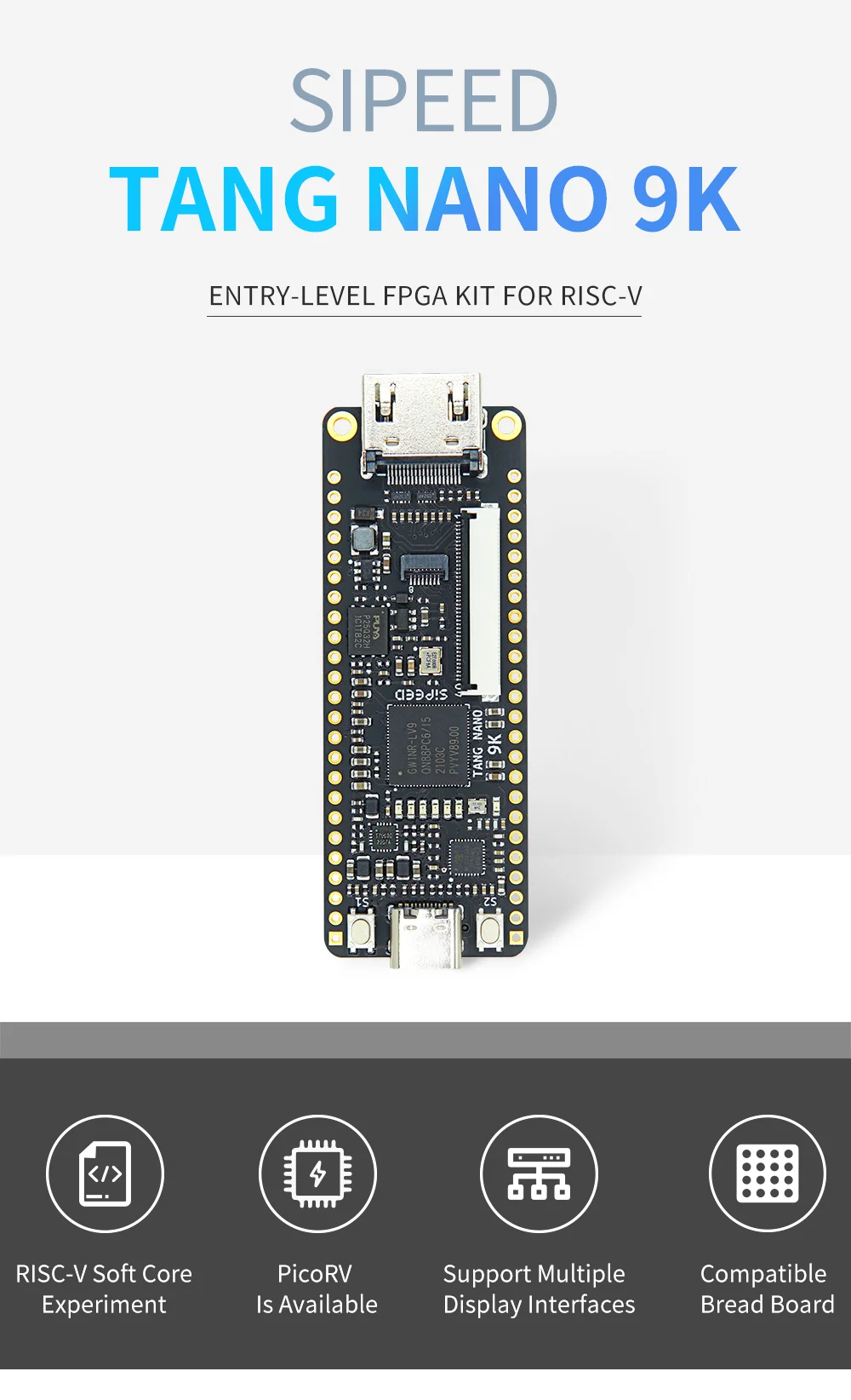 Sipeed Tang Nano 9K FPGA Development Board – GOWIN GW1NR-9 RISC-V with HDMI Output