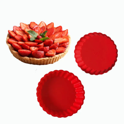 3PCS Silicone Tart Molds – Non-Stick Round Fluted Quiche & Flan Pan with Loose Bases for Cake & Pizza Baking