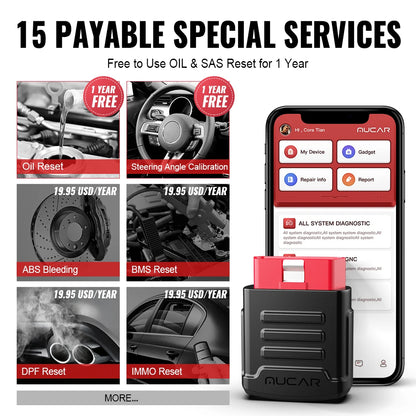 MUCAR BT200 OBD2 Automotive Diagnostic Scanner – Bluetooth/WiFi Car Tool with 15 Reset Functions