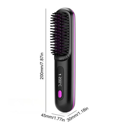Cordless Hair Straightener Brush – Anti-Scald Electric Hot Comb with 3 Temperature Settings