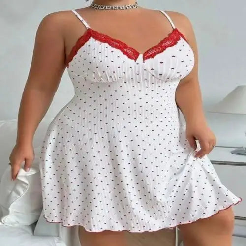 XL-5XL Plus Size Lace Nightgown - V-Neck Knee-Length Suspender Sleepwear for Women