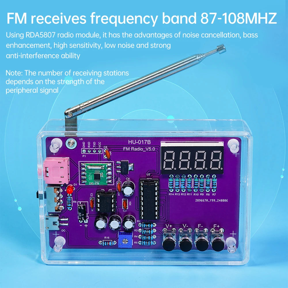RDA5807S DIY FM Radio Kit - 87–108MHz Adjustable Frequency Digital Display Soldering Project for Electronics Practice
