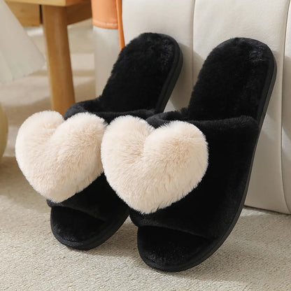 Women’s Indoor Home Slippers – Warm, Non-Slip Plush Bedroom Shoes with Cute Heart Pattern for Autumn & Winter