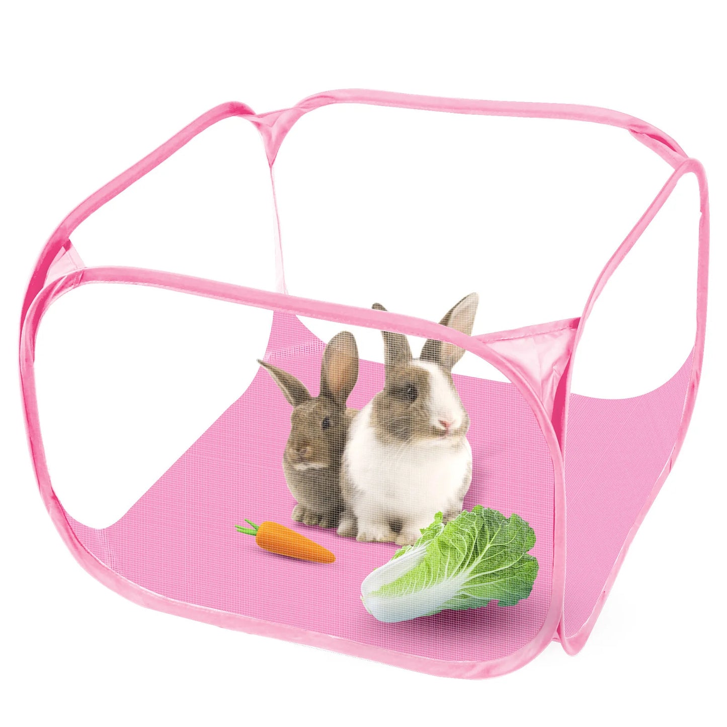 Portable Small Animal Playpen - Foldable Pet Cage with Transparent Mesh for Cats & Chickens