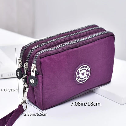 Three-Layer Zipper Short Mobile Phone Bag for Women - Fashionable, Waterproof with Multi-Layer Pockets, Portable Hand Makeup Bag