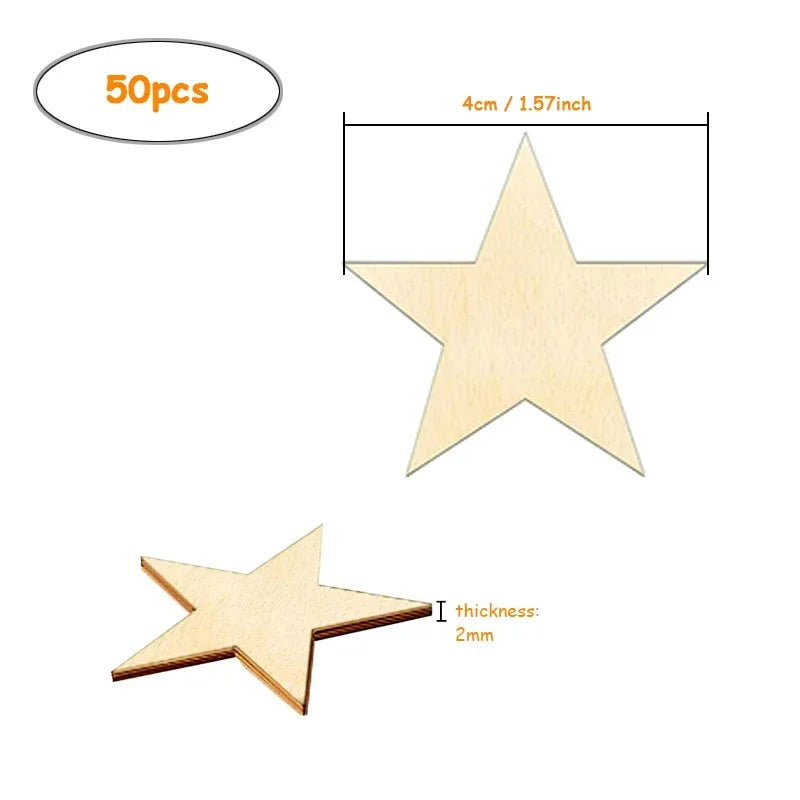 Wooden Star Shape Unfinished Cutouts – DIY Paintable Craft Blanks for Christmas Ornaments, Party & Home Decor