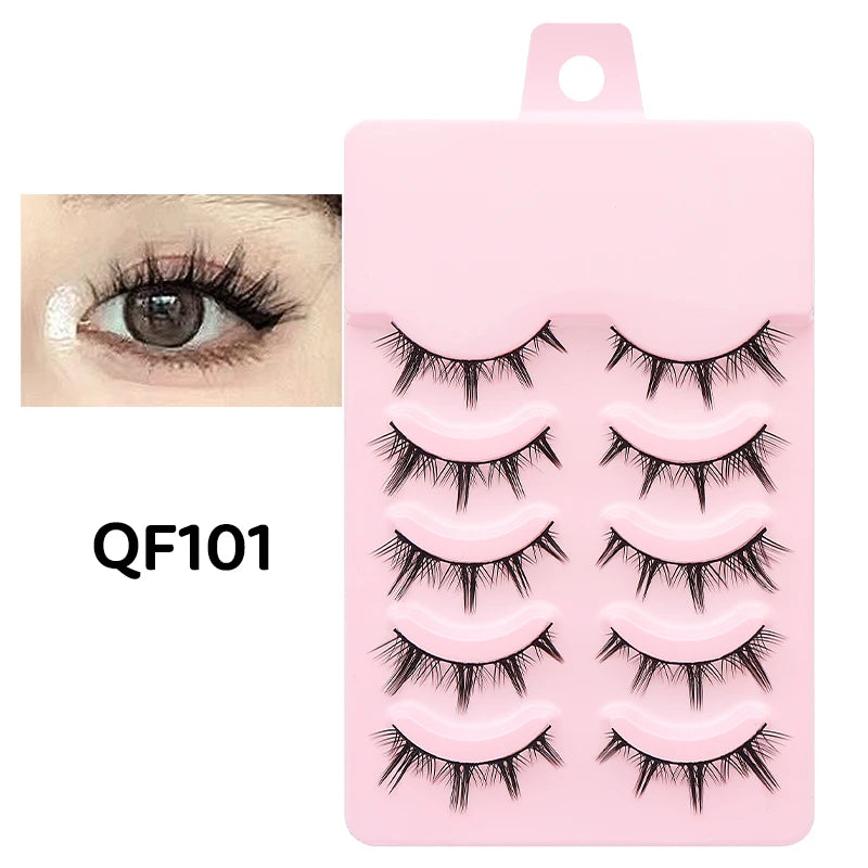DINGSEN 5 Pairs Manga Style False Eyelashes — Soft, Natural, Long Anime Wispy Strip Lashes for Makeup