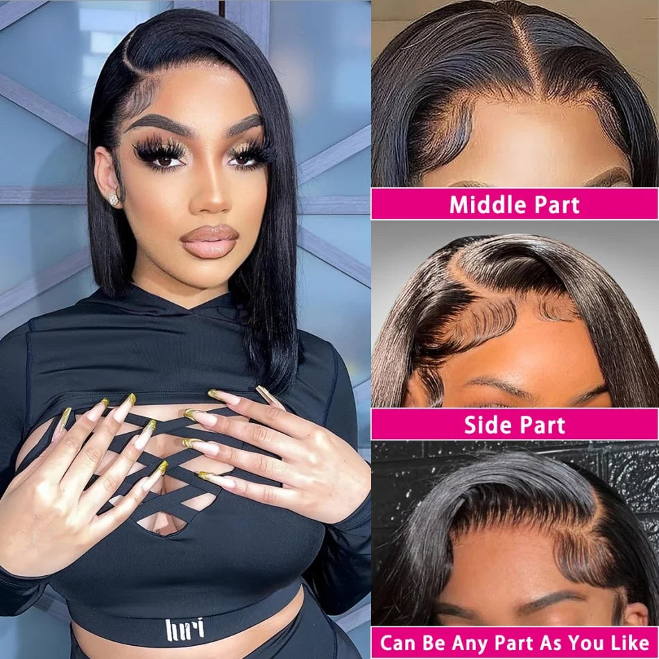 Bob Wigs 13x6 Lace Front Human Hair — 220 Density Short Straight Brazilian Closure HD Transparent Lace Frontal for Women