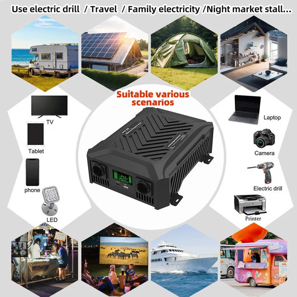 DATOU BOSS Pure Sine Wave Inverter — 12V/24V to 220V, 1200W-2300W, Peak 4000W