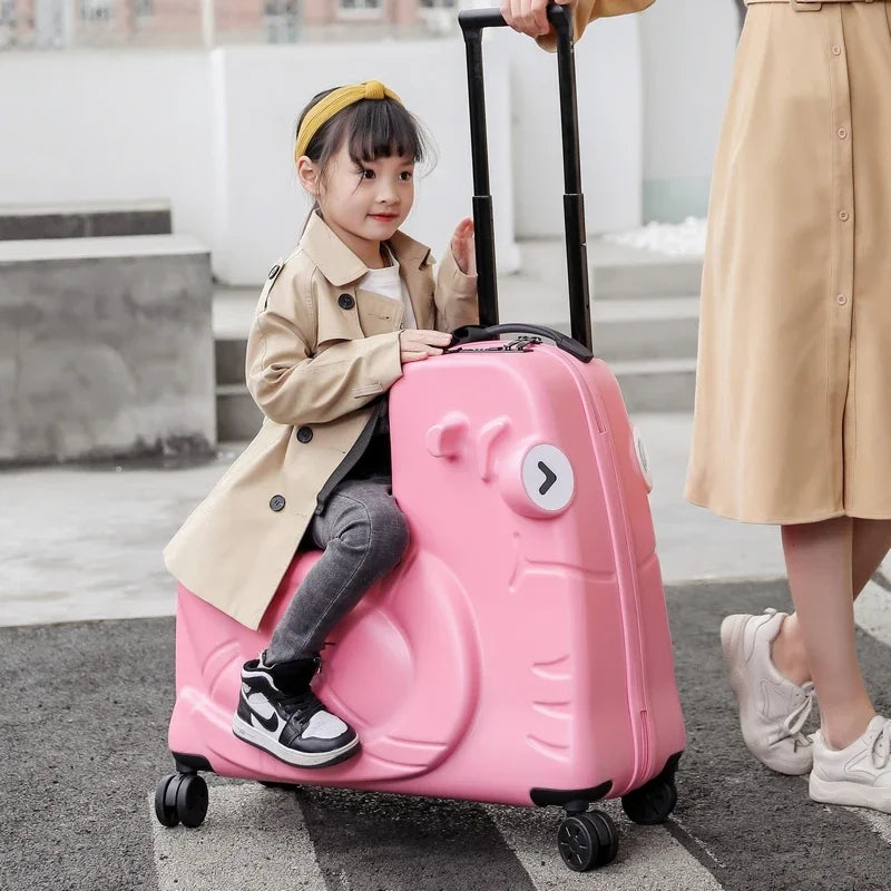 Cartoon Kids Ride-On Suitcase with Wheels – 20/24 Inch Rolling Trolley Luggage for Children, Travel Bag & Gift