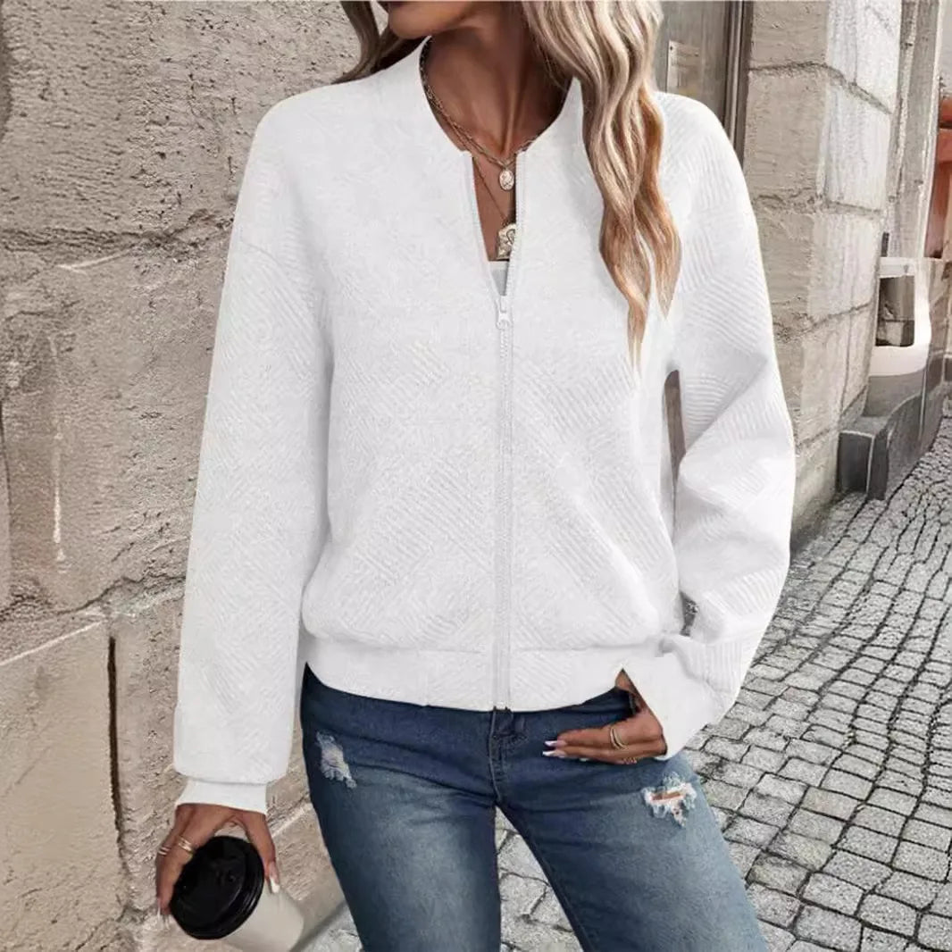 Women’s Solid Color Zipper Jacket - Stylish European & American Fashion Outerwear