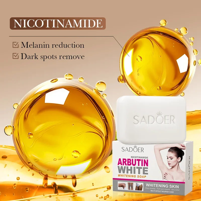 Sadoer Niacinamide & Arbutin Facial Soap – Brightening Moisturizing Deep Cleansing Handmade Face & Body Cleanser Foam