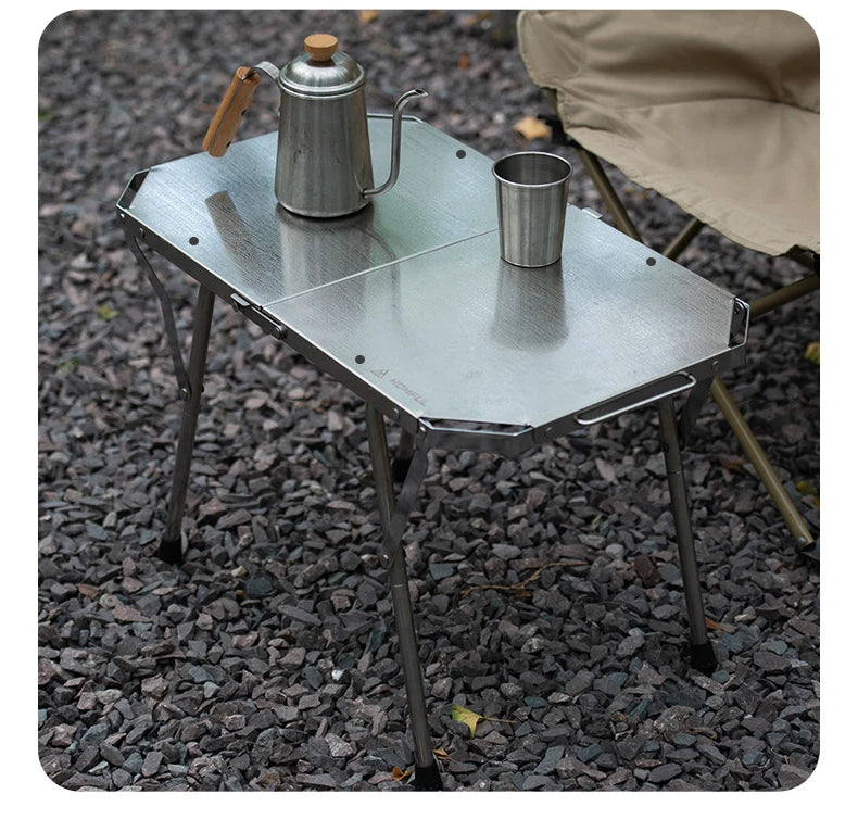 Outdoor Portable Stainless Steel Picnic Table – Durable Height Adjustable Folding BBQ & Camping Cooking Table