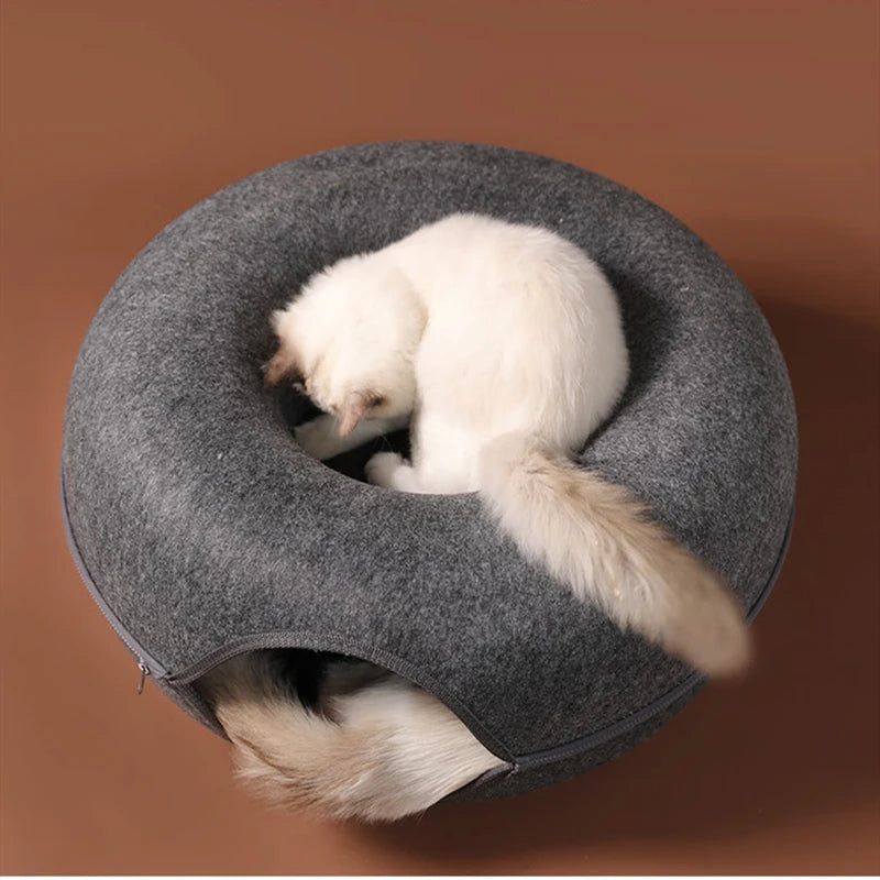 Cat Tunnel Bed & Interactive Toy: Felt Pet House for Cats, Large Exercising Toy with Removable Villa - Fun & Comfort for Kittens