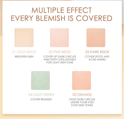 FOCALLURE 5-Color Face Concealer Palette – Waterproof, Moisturizing, Oil-Control Contour & Brightening Makeup Primer