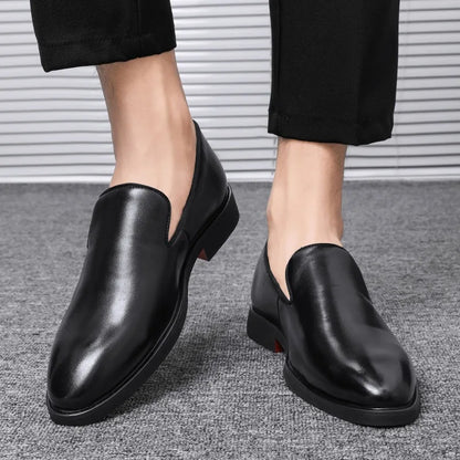 Men’s Red Sole Leather Loafers - Italian-Style British Business Casual Formal Dress Shoes Large Size 48