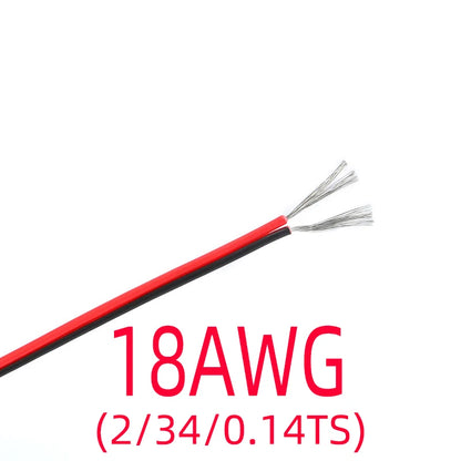 2-Pin Electrical Wire – Tinned Copper 18/20/22/24/26 AWG Insulated PVC Extension Cable for LED Strip, Red & Black