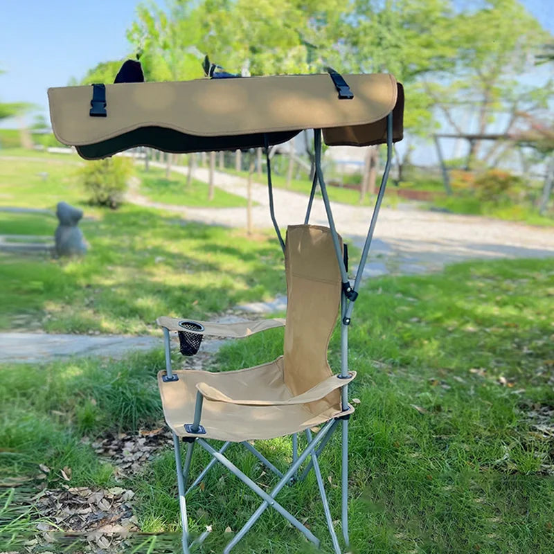 Portable Outdoor Folding Chair – Sunshade Armchair for Camping, Fishing, Picnic & Beach Use, Lightweight Travel Seat