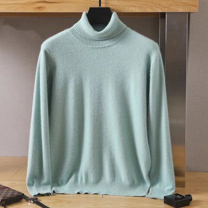 Men's Pure Mink Velvet Cashmere Sweater - High Lapel Long Sleeve Knitted Winter Luxury Pullover Top