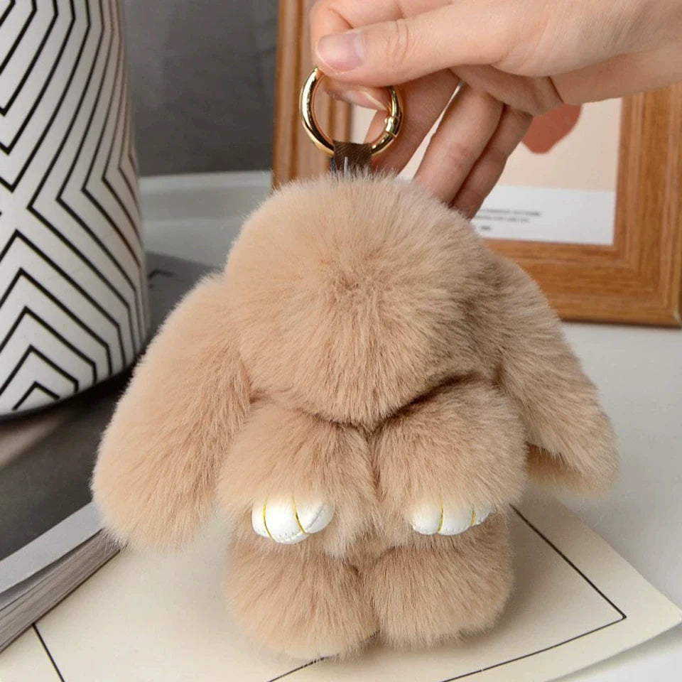 Fluffy Rabbit Fur Pom Pom Keychain - Soft Bunny Bag Charm & Cute Accessory Gift for Girls