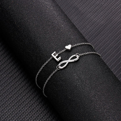 Bohemia A-Z Letter Initial Anklet for Women - Silver Heart Initial Anklet Bracelet, Beach Party & Travel Foot Jewelry