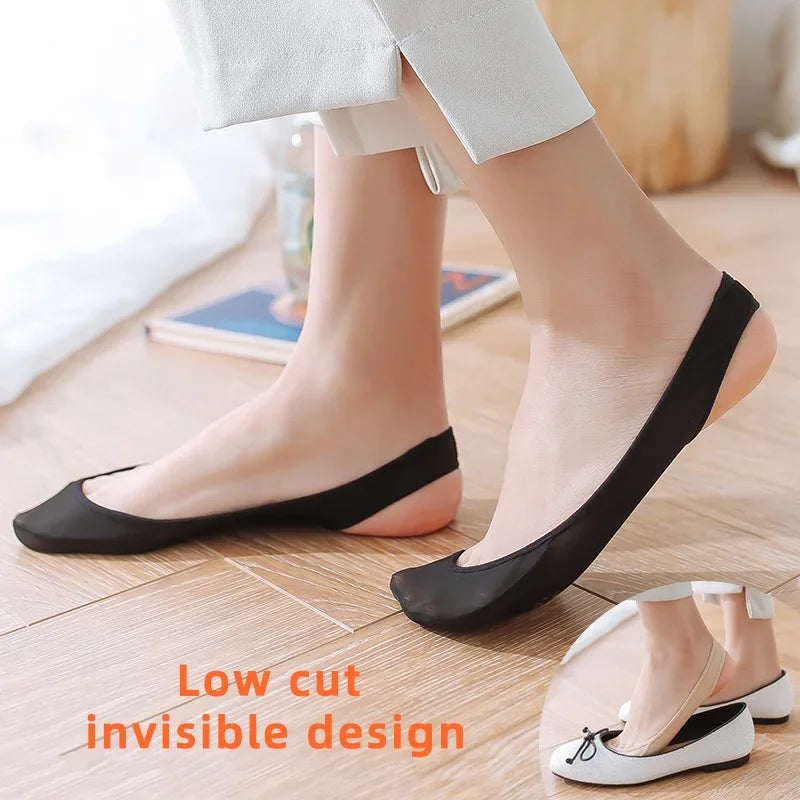 3 Pairs Women's Invisible Non-Slip Boat Socks – Ice Silk, Half-Palm, High Heel Liner Socks for Summer