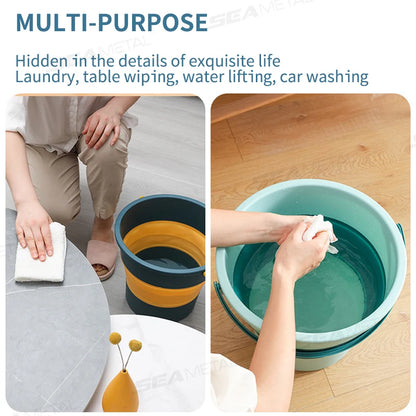 SEAMETAL Foldable Car Wash Bucket - 5L/10L Portable Thickened Plastic Water Bucket for Camping, Fishing & Outdoor Use