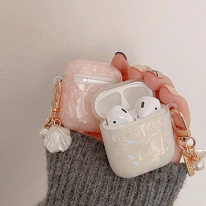 Dreamy Pearl Shell AirPods Case with Keychain – Soft Protective Cover for AirPods Pro 2/1, 3, 2, 1