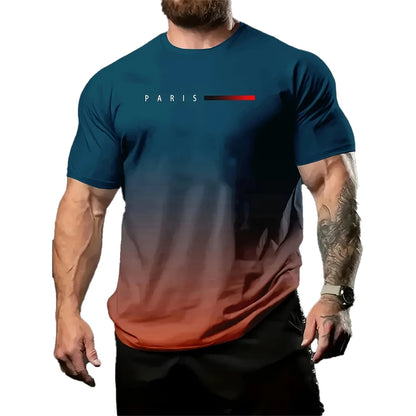 Men's Summer Gradient Print T-Shirt – Fashionable 3D Graphic Round Neck Street & Rock Tops