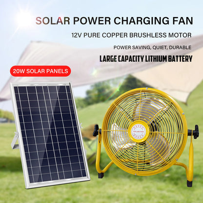 214-Inch Portable Rechargeable Table Fan – Solar & AC Powered Dual Input for Home, Camping & Fishing