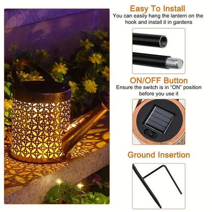 Large Retro Metal Lantern Solar Watering Can Light – Waterproof Hanging Star LED Fairy Light for Outdoor Garden Decoration