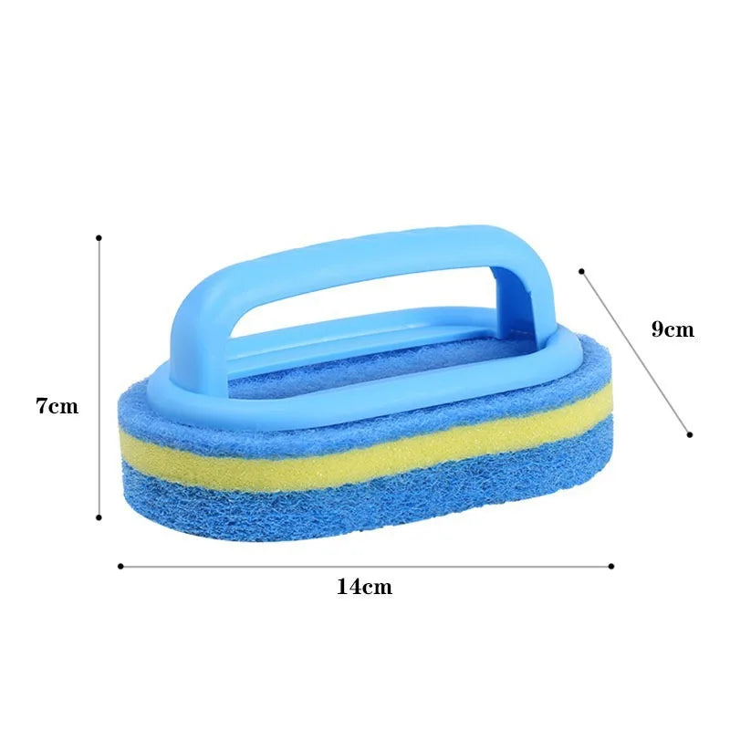Kitchen and Bathroom Cleaning Brush with Handle – Thick Sponge Scrubber for Tile, Household Stains, and Surface Cleaning