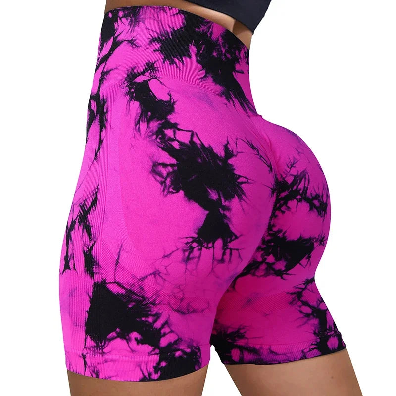 Women’s Yoga Shorts — High-Waisted Tie Dye Seamless Cycling & Running Sports Workout Gym Shorts S-XL