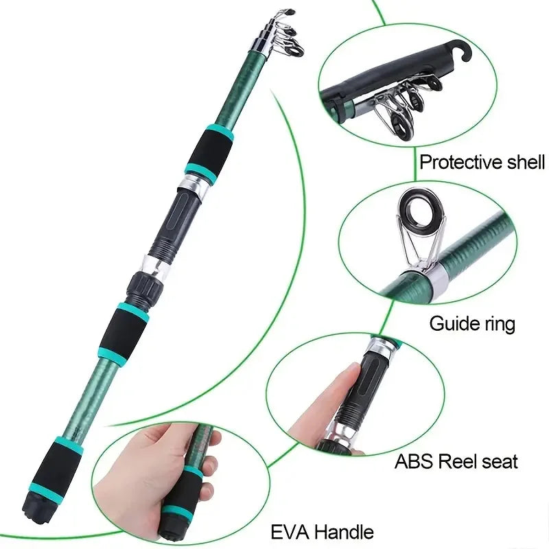 Fishing Pole Set – Full Kit with Telescopic Rod, Spinning Reel, Baits & Hooks, Portable Travel Fishing Gear