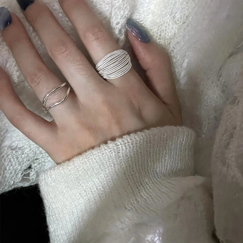 925 Sterling Silver Adjustable Ring — Unique Line Design for Women, Vintage Jewelry Gift
