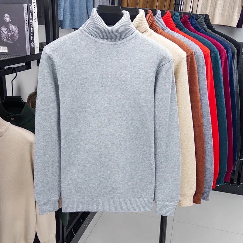 Men's Autumn Knitted Turtleneck Sweater - Slim Fit Long Sleeve Anti-Pilling Pullover Casual Streetwear Top