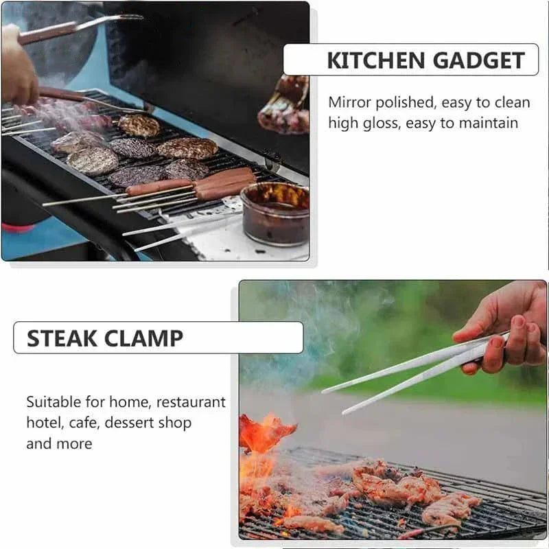 Multifunction BBQ Tongs – Stainless Steel Food Clip, Churrasco Tweezers, Buffet & Kitchen Gadgets Tool