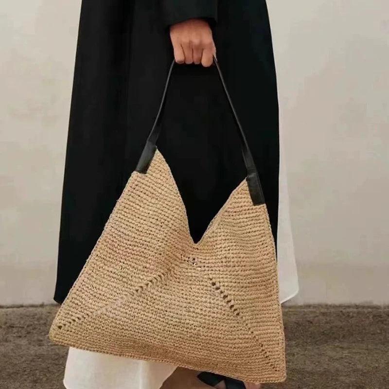 2025 Fashion Straw Tote Bag - Triangle Woven Shoulder Handbag for Beach & Casual Summer Style