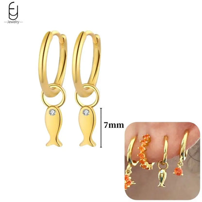 925 Sterling Silver Earrings for Women – Cute Starfish & Shrimp Pendant, Red Chili & Star Enamel Gold Fashion Jewelry