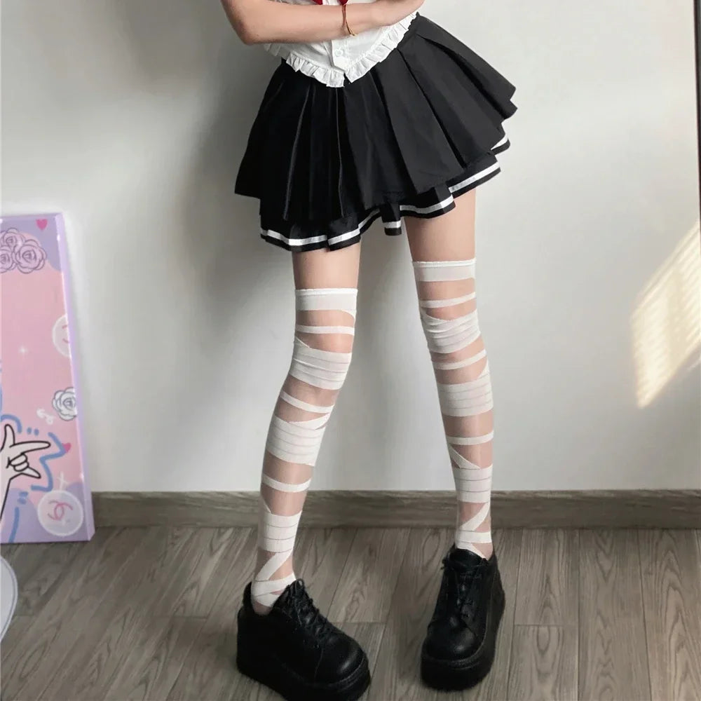 JK Lolita Ultra-Thin Crystal Silk Thigh High Stockings for Women, Transparent Y2K Style Sexy Socks for Girls Fashion Hosiery