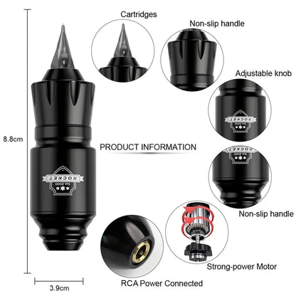 DM Wireless Tattoo Kit – Complete Rotary Tattoo Pen Set with Mini Rocket Machine, Battery, Needles, Ink & Power for Permanent Makeup