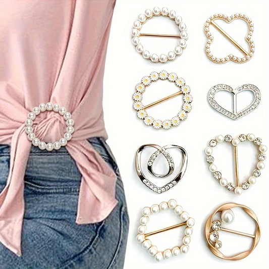 Metal Ring Waist & Scarf Button – Fashion Corner Hem Brooch, Waist Knotted Buckle, T-Shirt Fixing Accessory for Women & Girls