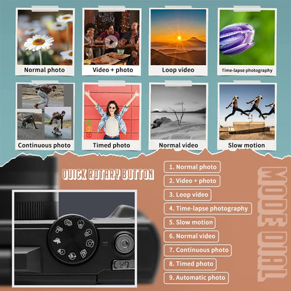 4K Digital Camera – 64MP Compact Photography & Vlogging Camera with 18X Digital Zoom, 3'' 180° Flip Screen & Flash
