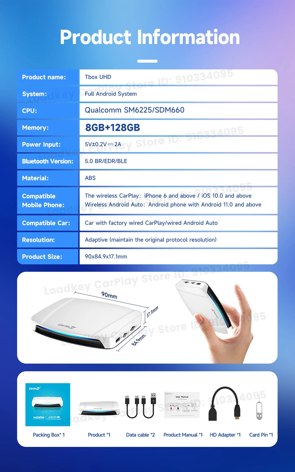 8+128GB Carlinkit TV Box — Android 13 Wireless CarPlay & Android Auto Adapter, 8-Core Qualcomm, HDMI