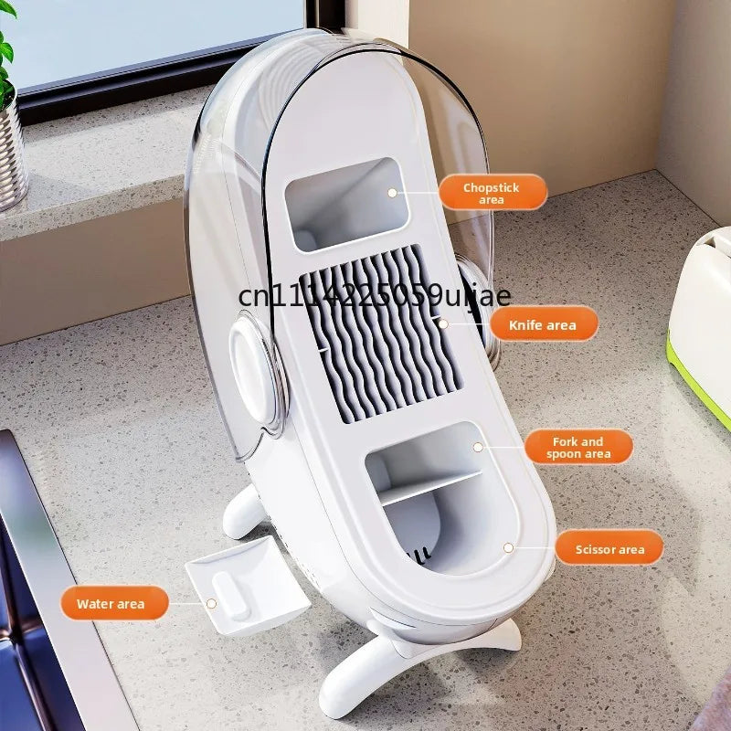 Kitchen Knife & Utensil Holder - Multifunctional Countertop Storage Rack with Drainage for Knives, Spoons & Chopsticks