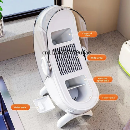 Kitchen Knife & Utensil Holder - Multifunctional Countertop Storage Rack with Drainage for Knives, Spoons & Chopsticks