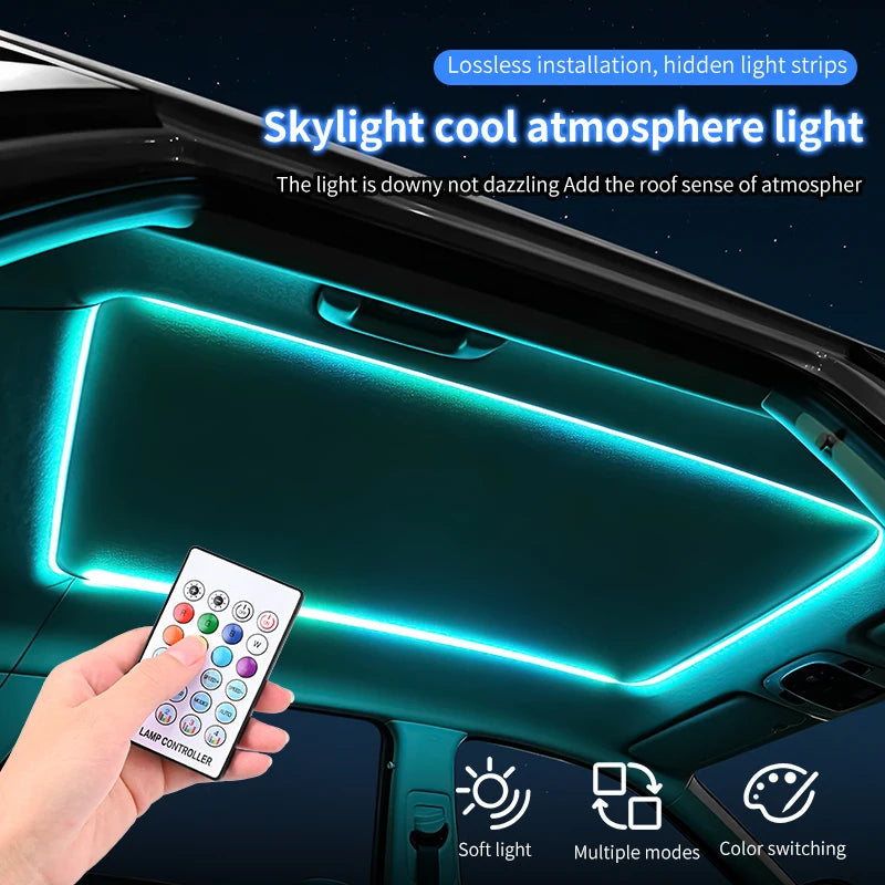 2026 Universal Car Sunroof LED Strip Light - APP & Remote Control USB Panoramic Roof Ambient Lighting